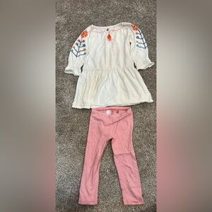 Tea White Embroidered Dress with Leggings